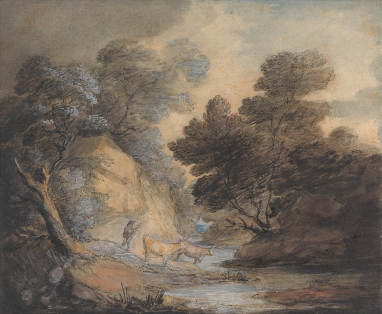 Pojenie bydła przez strumień autorstwa Thomas Gainsborough