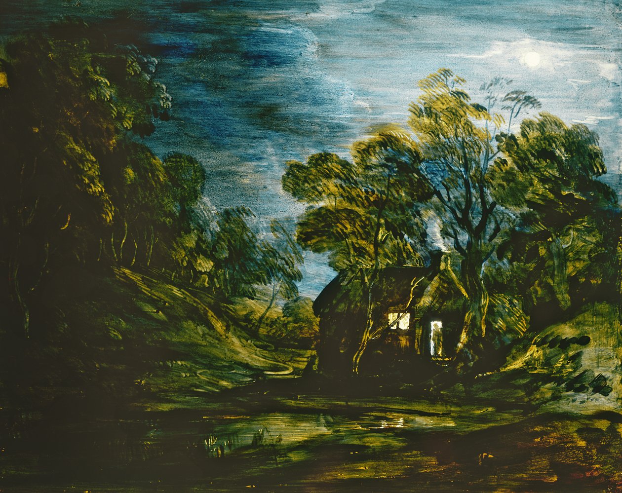 Domek w świetle księżyca, ok. 1781-2 (malarstwo na szkle) autorstwa Thomas Gainsborough