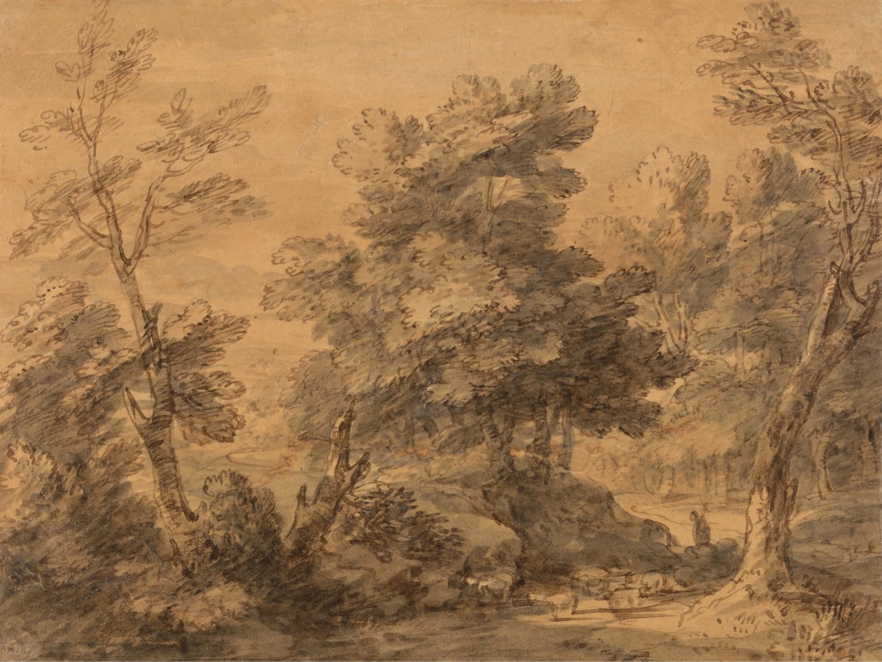 Zalesiony krajobraz z pasterzem i owcami autorstwa Thomas Gainsborough