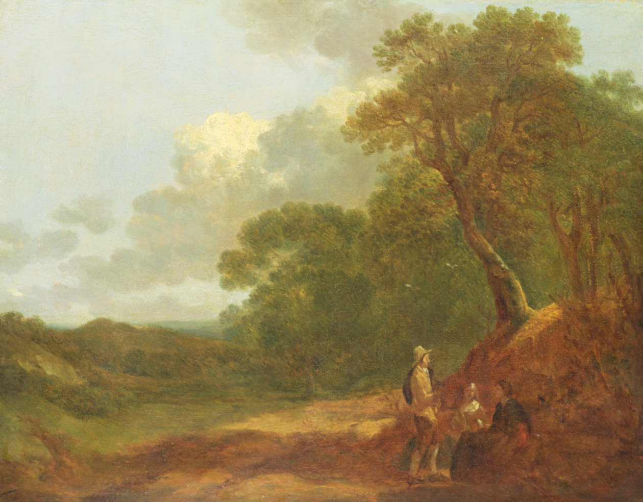 Krajobraz leśny z mężczyzną rozmawiającym z dwiema siedzącymi kobietami autorstwa Thomas Gainsborough