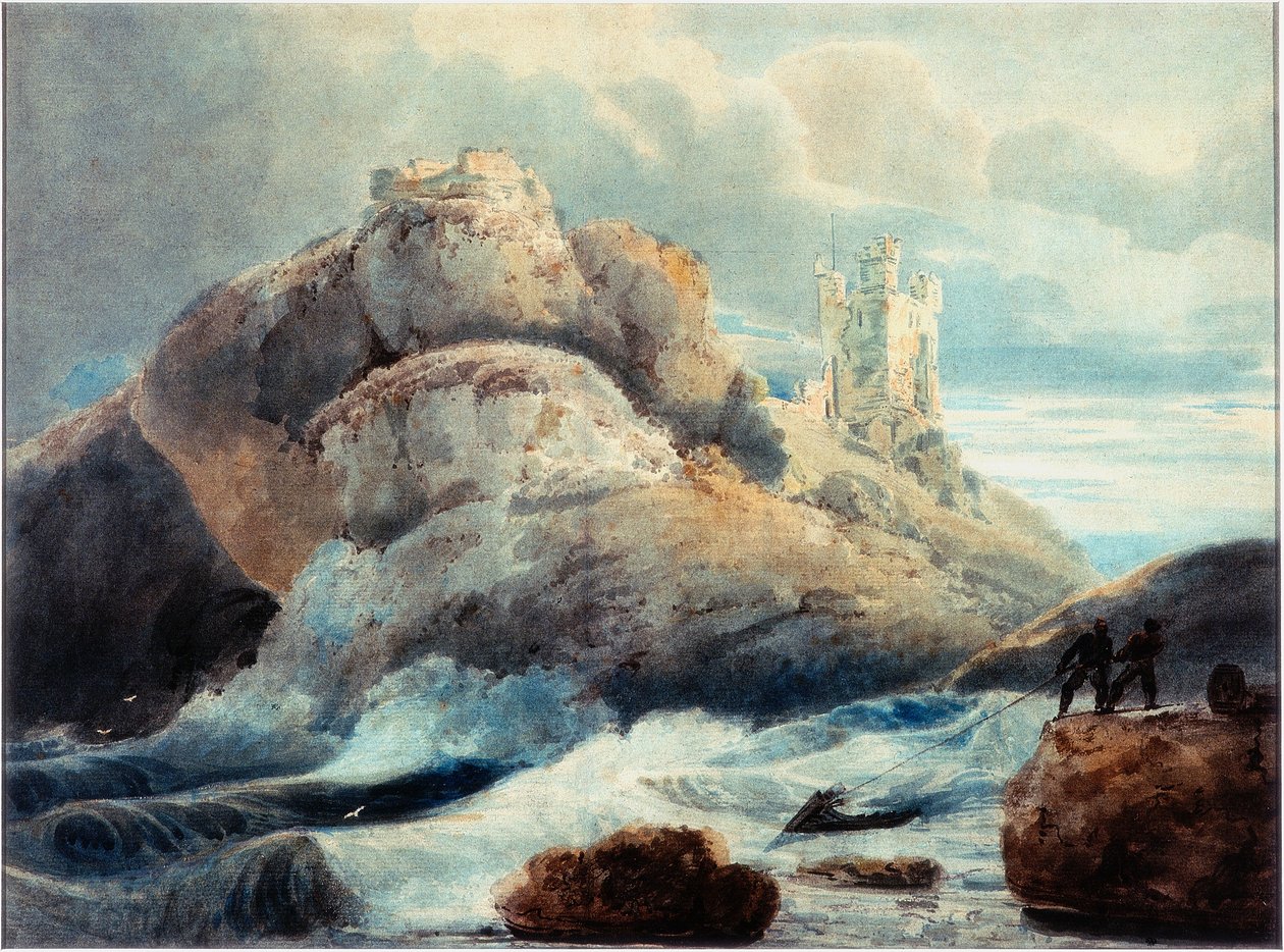 Zamek Dunstanburgh - Wieża Lilburna (ołówek i akwarela na papierze) autorstwa Thomas Girtin