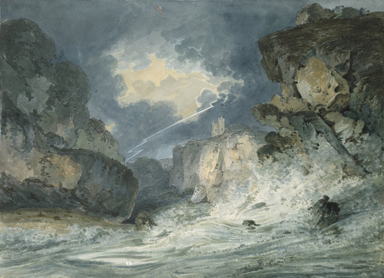 Zamek Dunstanburgh podczas burzy, XVIII wiek autorstwa Thomas Girtin