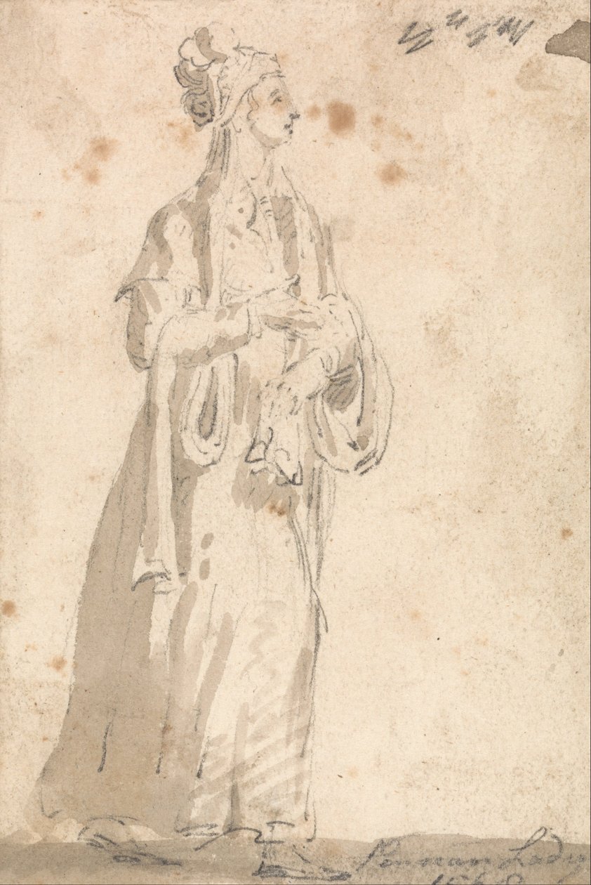 Studium kostiumów figurowych - perska dama w 1568 r autorstwa Thomas Girtin