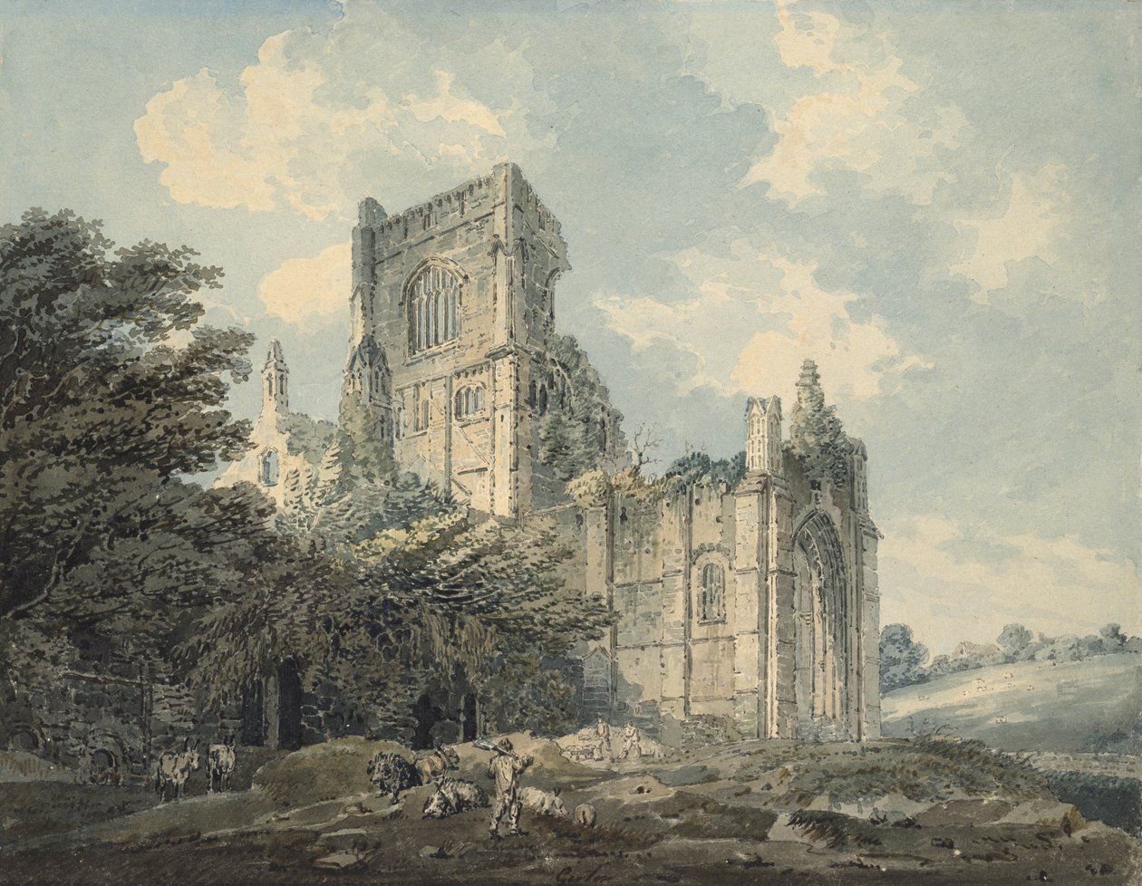 Opactwo Kirkstall, Yorkshire, XVIII wiek (atrament i toaleta na papierze) autorstwa Thomas Girtin