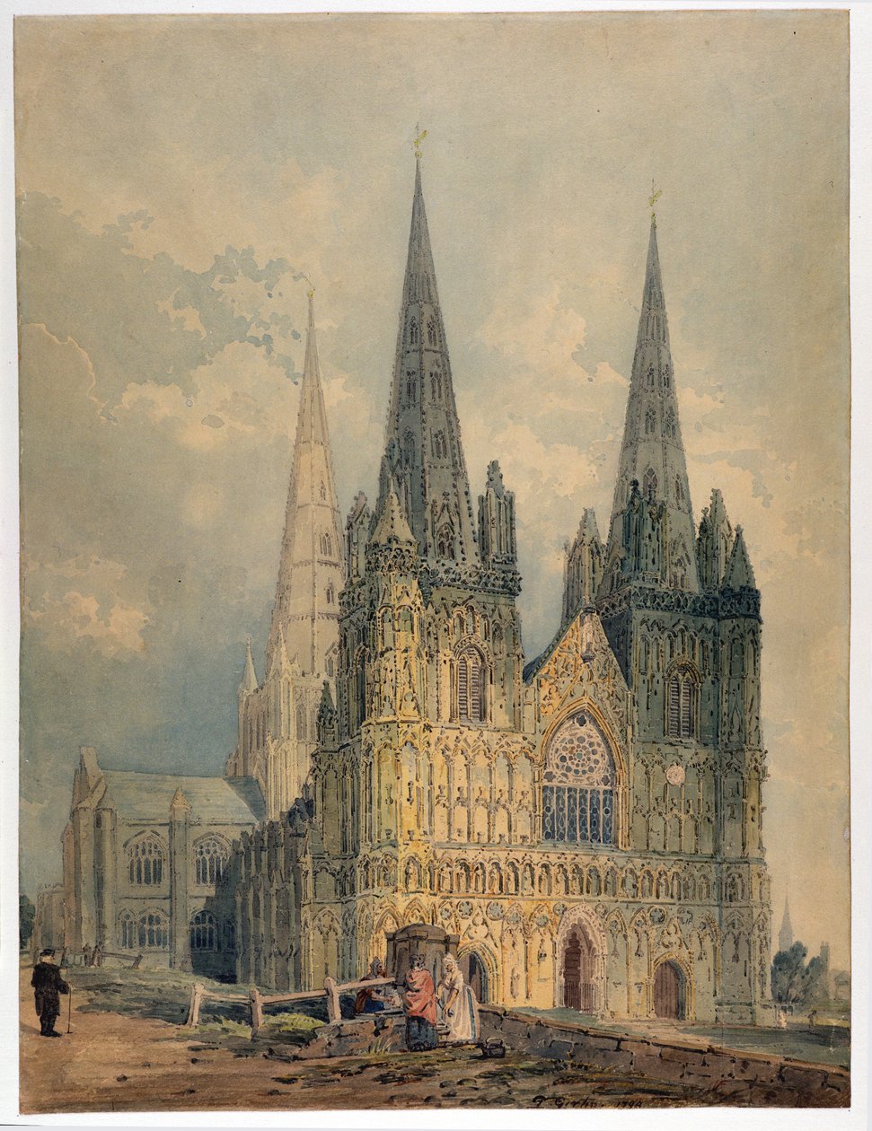 Katedra w Lichfield, Staffordshire, 1794 (wc, grafit na papierze) autorstwa Thomas Girtin