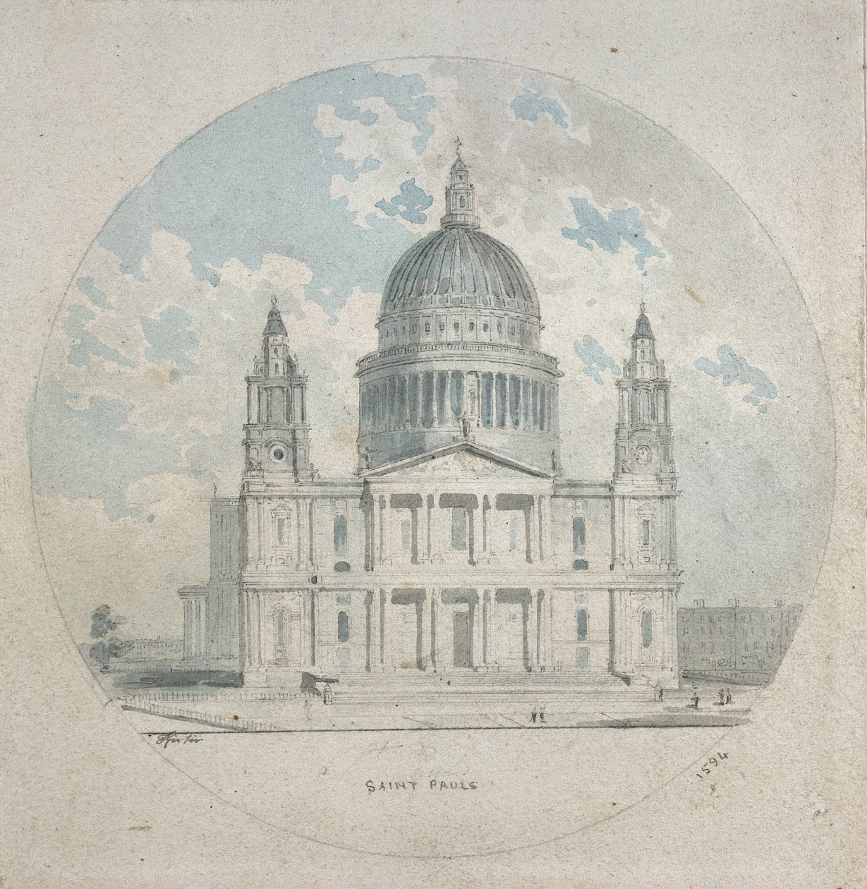 Katedra św. Pawła, ok. 1790 (niebieskie i szare przemycia na graficie) autorstwa Thomas Girtin