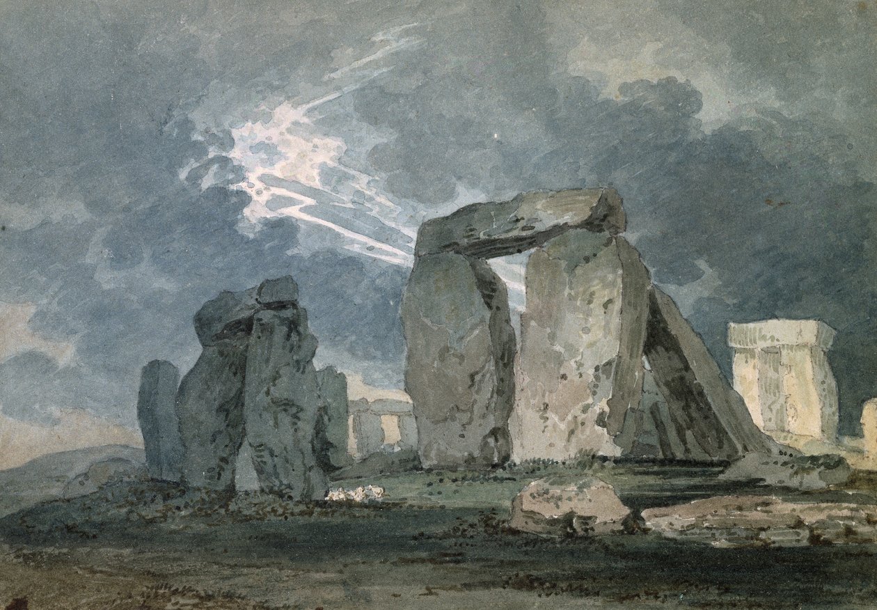 Stonehenge w czasie burzy, ok. 1794 (akwarela nad wskazaniami w graficie, dotykana piórem trzcinowym) autorstwa Thomas Girtin