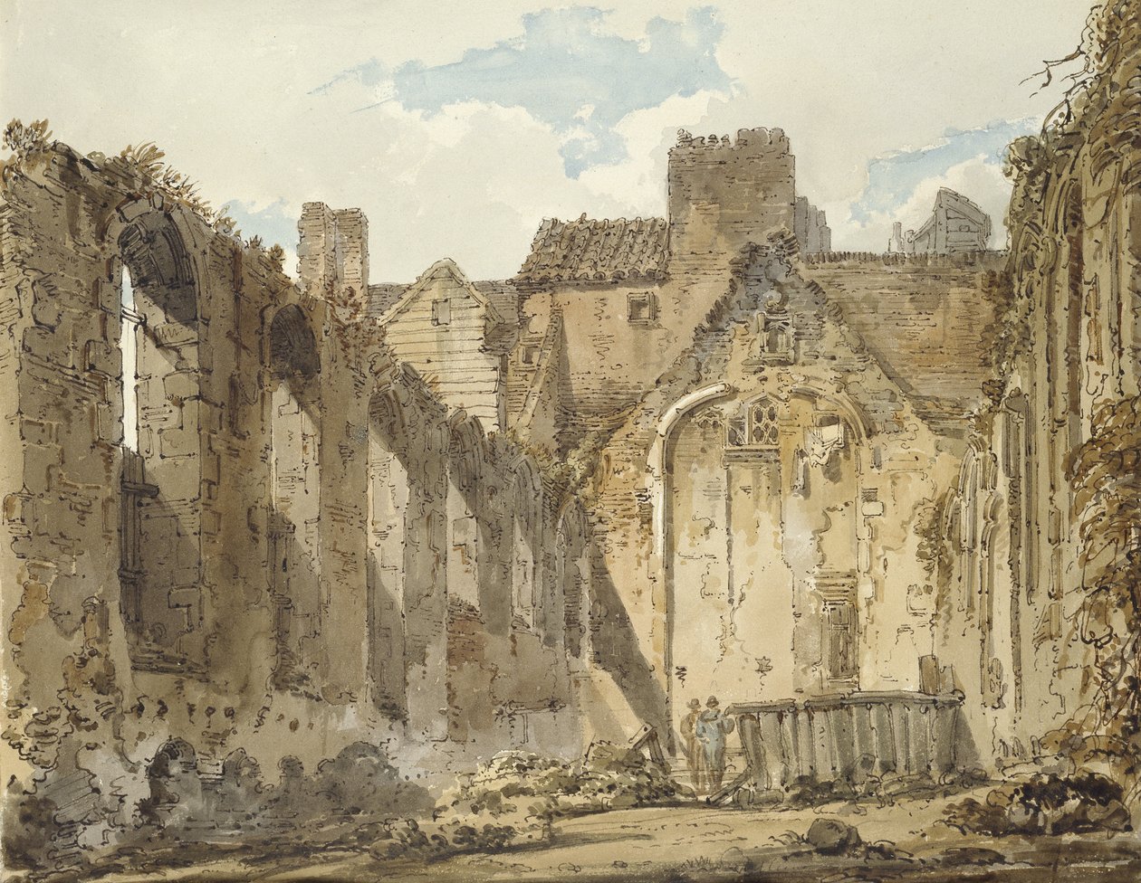 Ruiny kaplicy w Pałacu Savoy, Londyn, ok. 1795-96 (akwarela z odrobiną brązowego tuszu, nad oznaczeniami w kolorze grafitowym) autorstwa Thomas Girtin
