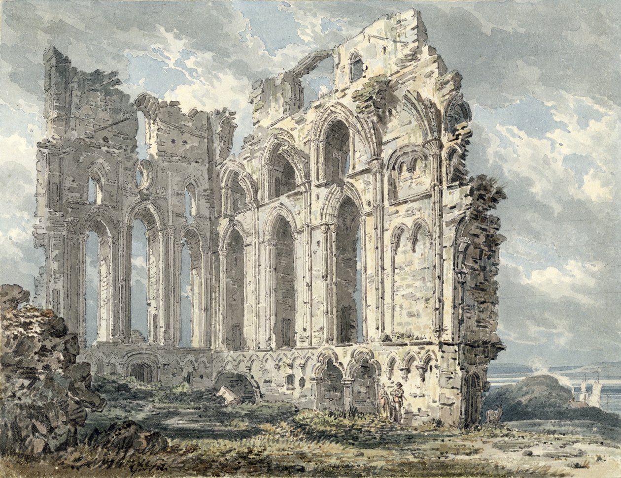 Tynemouth Priory, Northumberland, c.1792-93 (wc nad ołówkiem na papierze) autorstwa Thomas Girtin