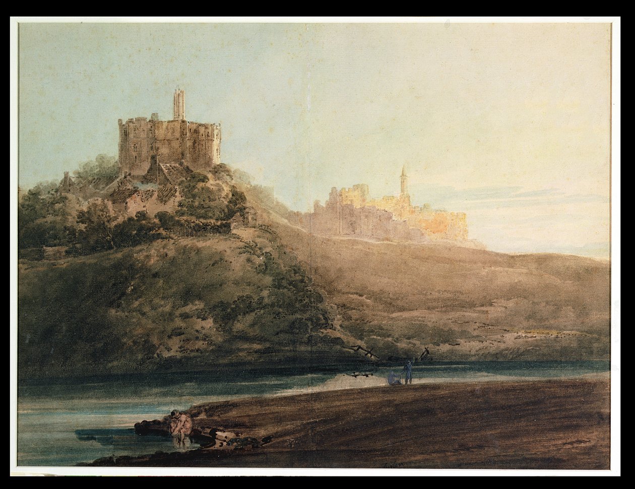 Zamek Warkworth, Northumberland, ok. 1798 (wc, gwasz i ołówek na papierze na kartonie) autorstwa Thomas Girtin