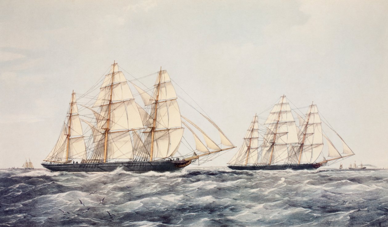 Nożyczki do herbaty Taeping (po lewej) i Ariel (po prawej) w The Great Tea Race z 1866 roku, z Chin do Londynu autorstwa Thomas Goldsworth Dutton