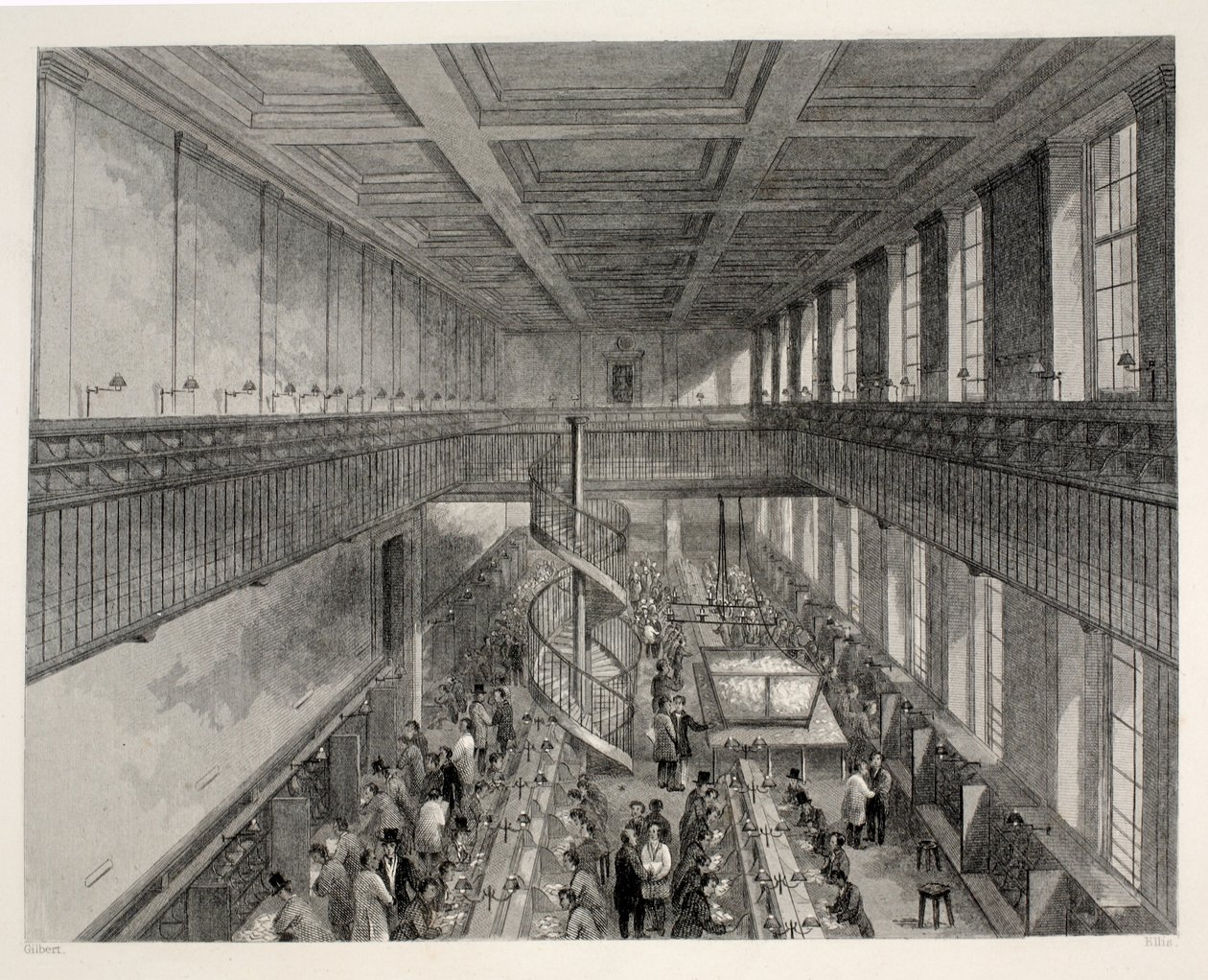 Główny Urząd Pocztowy, Przewoźnicy Listów Pomieszczenie zaaranżowane do wysyłki gazet z pubu „Londyn Interiors with Your Costumes and Ceremonies”. Joseph Mead, Londyn, c.1843 (rycina stalowa) autorstwa Thomas Hosmer Shepherd