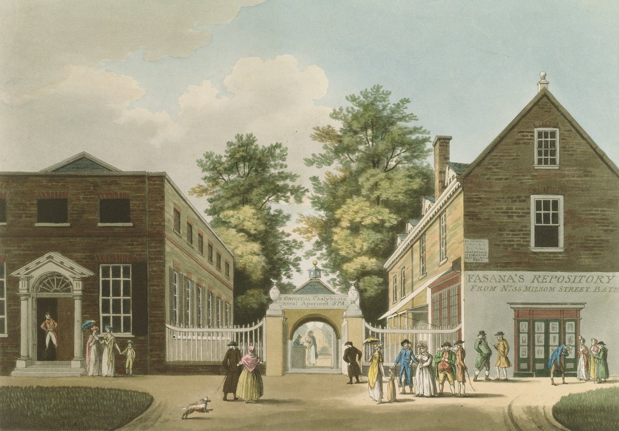 Stare studnie i pijalnia, Cheltenham (akwatinta) autorstwa Thomas Hulley