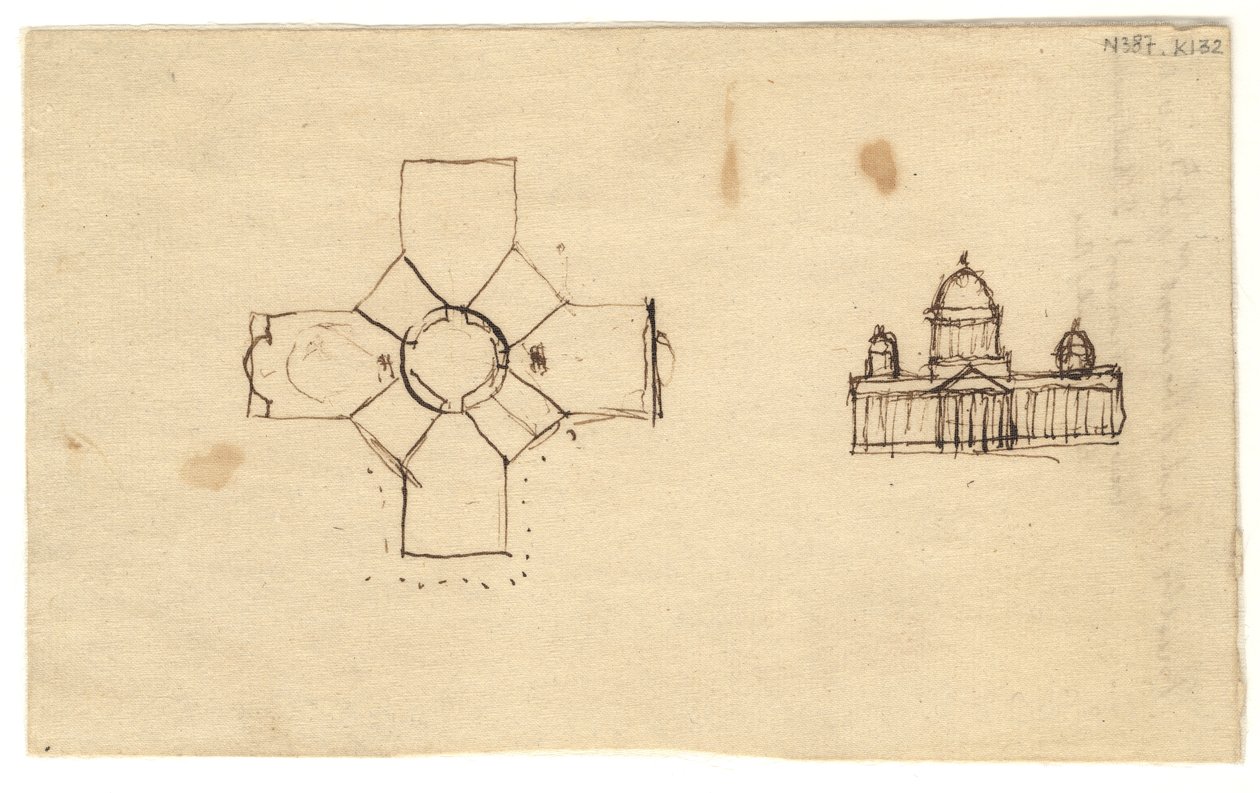 Waszyngton: Kapitol, plan studyjny i elewacja, 1792 (tusz na papierze) autorstwa Thomas Jefferson