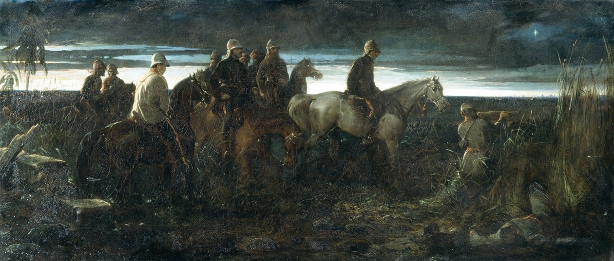 Świt zwycięstwa - Lord Clyde dokonujący rozpoznania pozycji wroga, przed odsieczą Lucknow 14 listopada 1857 r., ok. 1862 r. autorstwa Thomas Jones