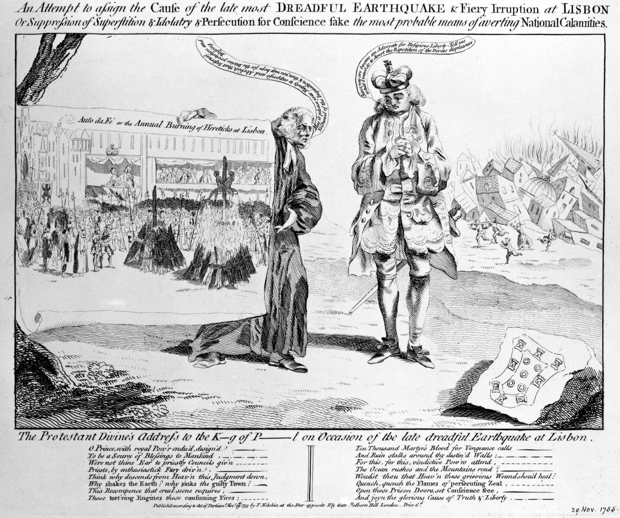 Próba ustalenia przyczyny ostatniego, najstraszniejszego trzęsienia ziemi w Lizbonie, 1755 autorstwa Thomas Kitchin