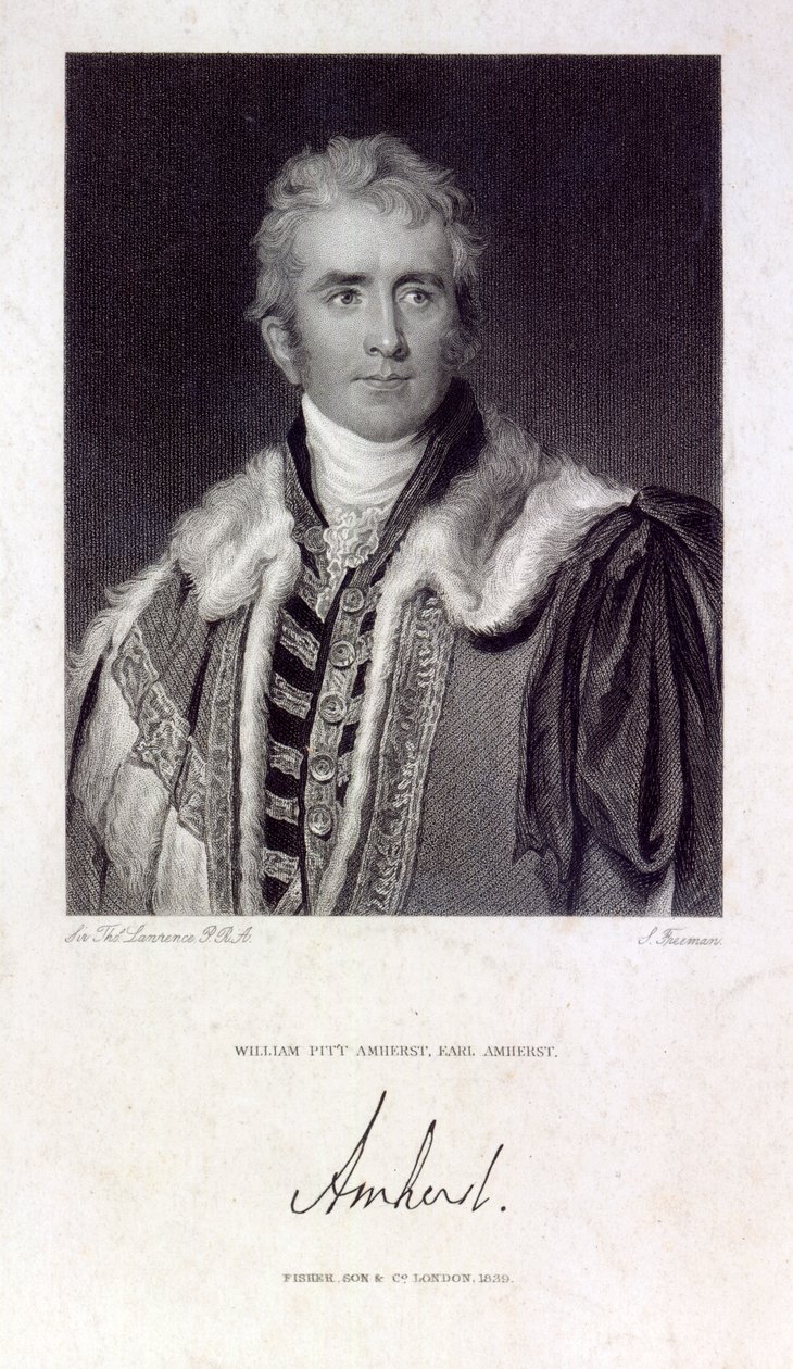 William Pitt Amherst, hrabia Amherst of Arracan (1773-1857), wyryty przez Samuela Freemana (1773-1857), 1829 autorstwa Thomas Lawrence