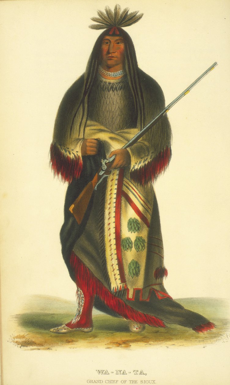 Wa-Na-Ta, wielki wódz Siuksów, 1848 (ręcznie kolorowana lito) autorstwa Thomas Loraine McKenney