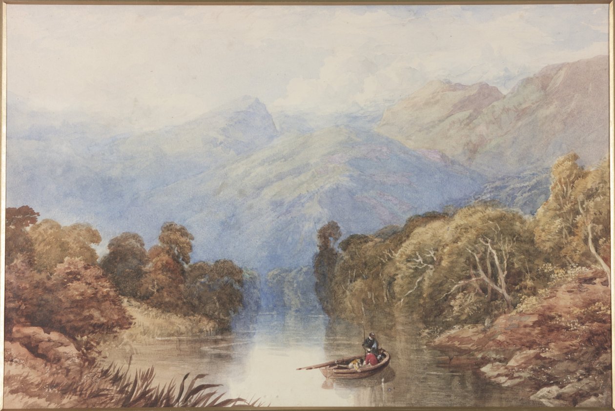 Nad jeziorem niedaleko Killin Perthshire (akwarela na papierze na pokładzie) autorstwa Thomas Miles II Richardson