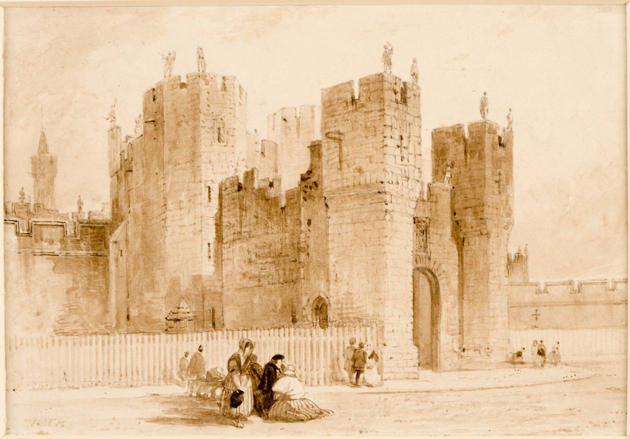 Zamek Alnwick (tusz (sepia) i ołówek na kartonie) autorstwa Thomas Miles Richardson