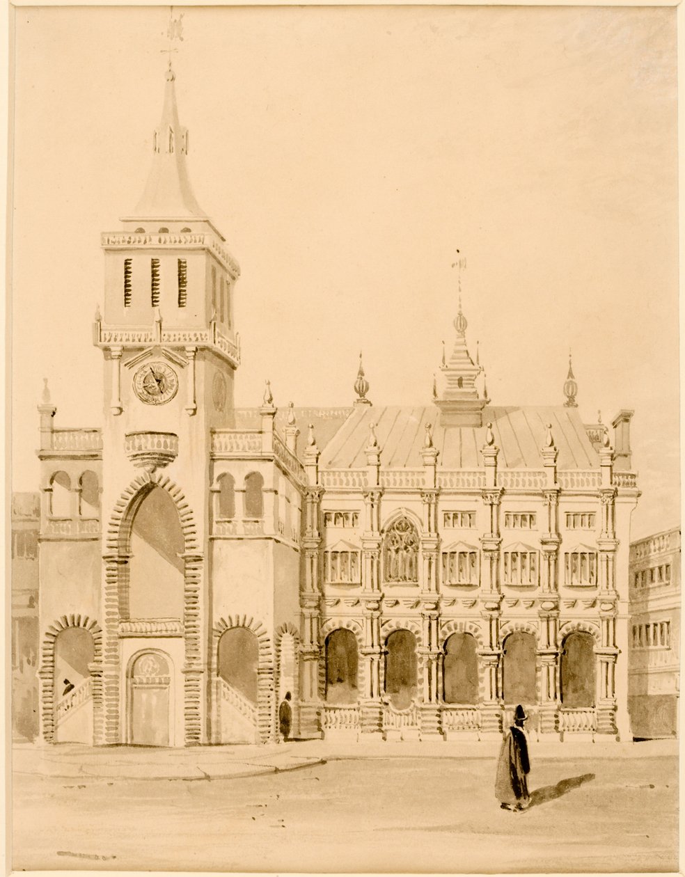 Na zewnątrz Original Guildhall (tusz (czarny) na papierze (na kartonie)) autorstwa Thomas Miles Richardson