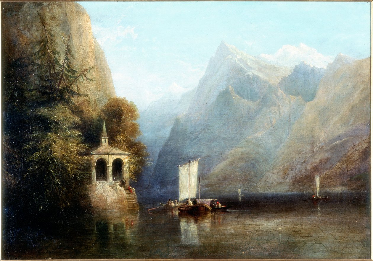 Jezioro Czterech Kantonów z kaplicą Wilhelma Tella, 1844 autorstwa Thomas Miles Richardson