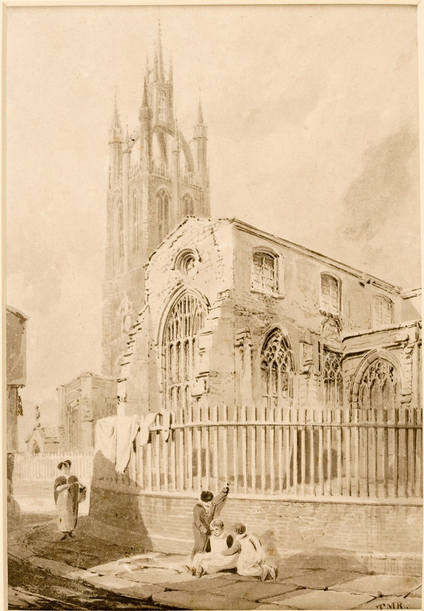Widok na południowy wschód kościoła św. Mikołaja, Newcastle upon Tyne (atrament (czarny) na papierze) autorstwa Thomas Miles Richardson