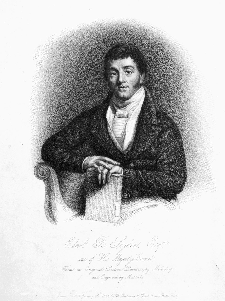 Edward Buttenshaw Sugden, 1. baron St. Leonards, grawerowane przez Maddocks, 1825 autorstwa Thomas Millichap