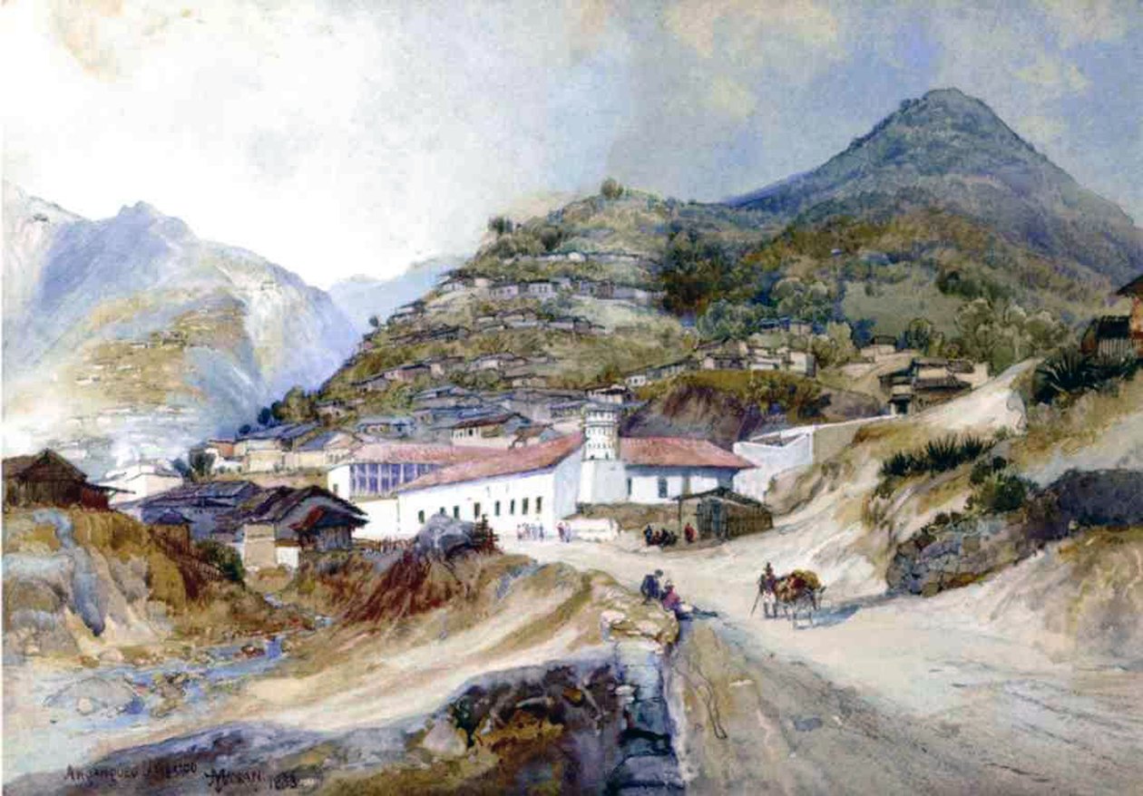 Wioska Angangueo, Meksyk, 1883 r. autorstwa Thomas Moran