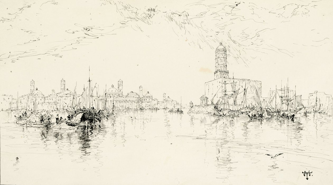 Vera Cruz, Mexico Harbour, 1885 (pióro i atrament na kremowej tablicy ilustracyjnej) autorstwa Thomas Moran