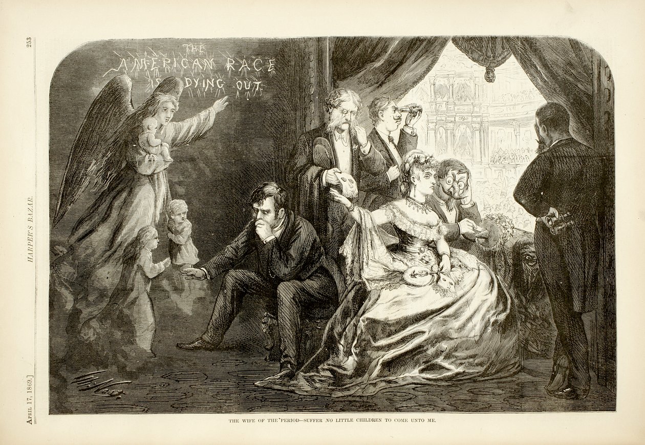Żona z epoki - Małe dzieci nie mogą przyjść do mnie, 1869 (drewno) autorstwa Thomas Nast