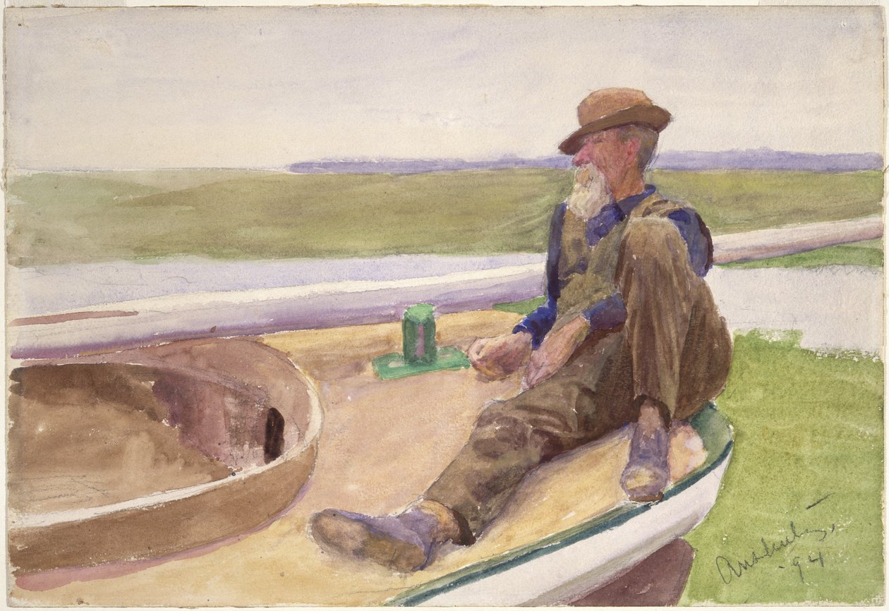 Mężczyzna w łodzi, 1894 (wc na papierze) autorstwa Thomas Pollock Anschutz