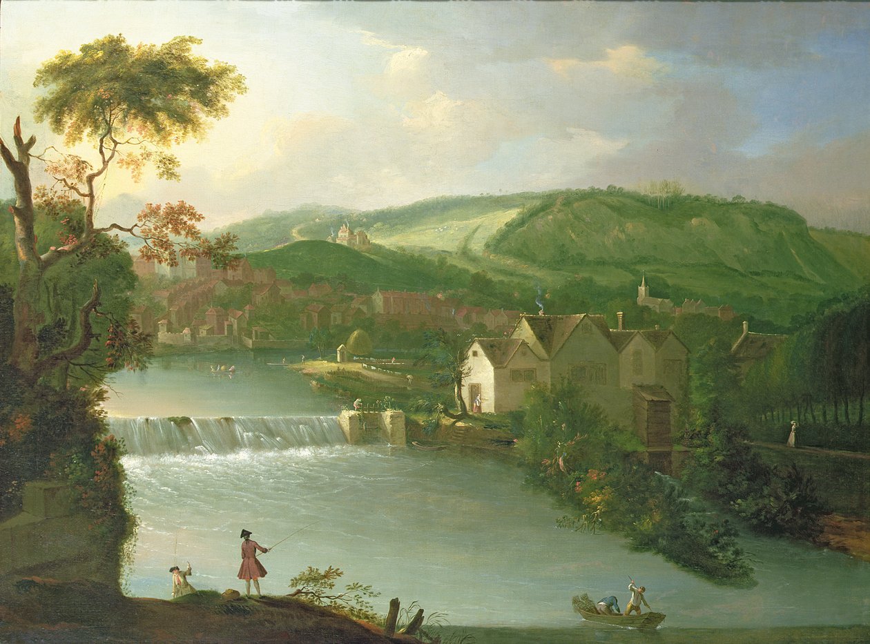 Widok na młyn opactwa i jaz na rzece Avon, Bath autorstwa Thomas Ross