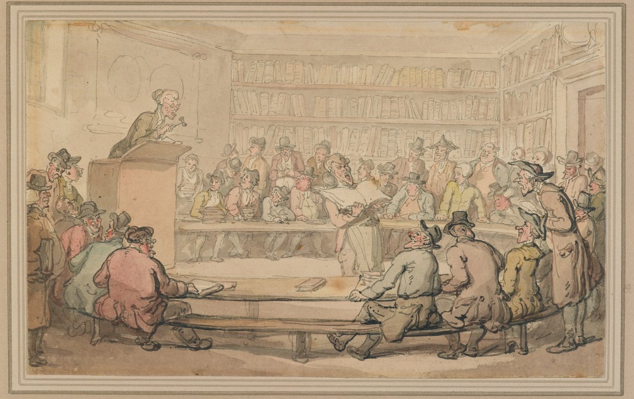 Aukcja książki w Sothebys, ok. 1810-15 (pióro i atrament oraz pranie na papierze) autorstwa Thomas Rowlandson