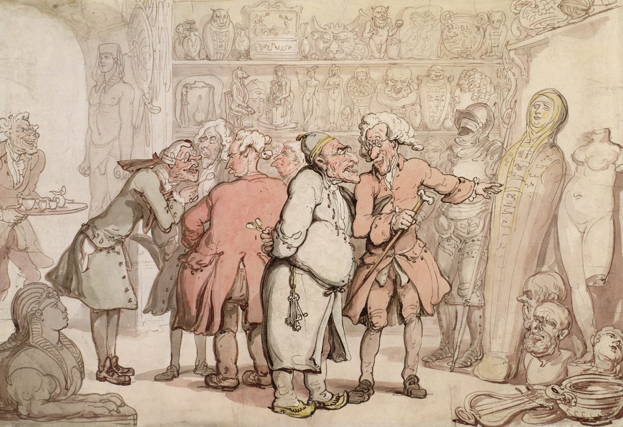 Grupa antykwariatów, ok. 1805 (pióro i atrament z toaletą na papierze) autorstwa Thomas Rowlandson