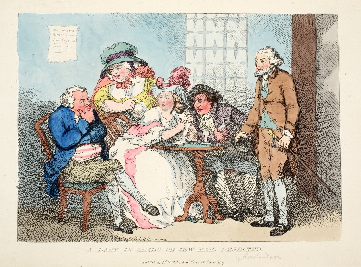Dama w otchłani lub odrzucono kaucję Żyda, 1802 (ręcznie malowana końcówka) autorstwa Thomas Rowlandson