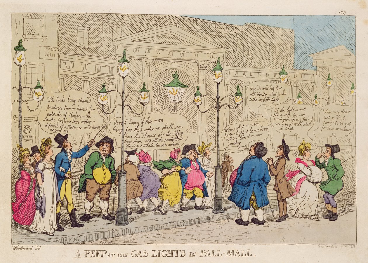 Rzuć okiem na światła gazowe w Pall Mall autorstwa Thomas Rowlandson