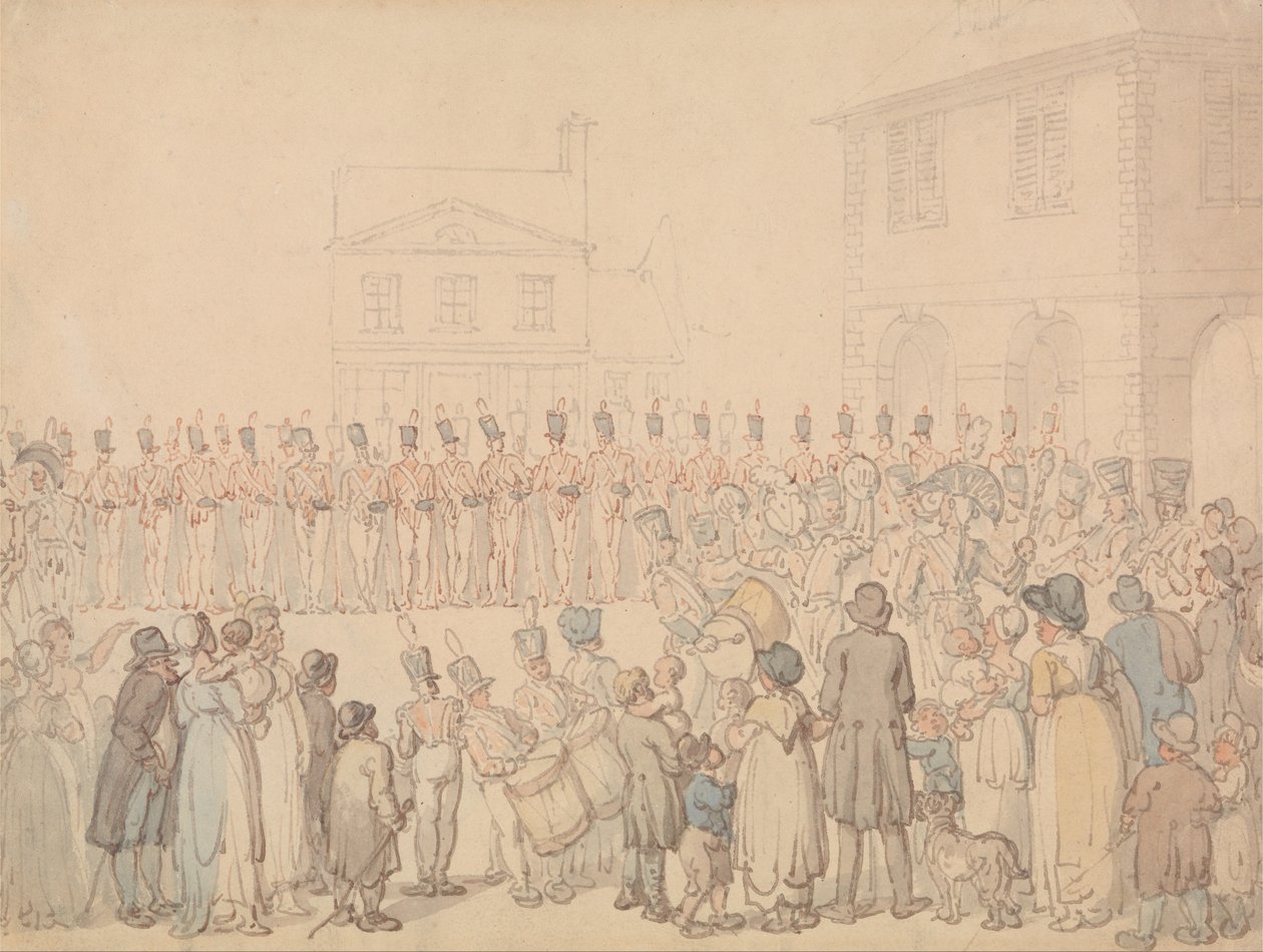 Przegląd milicji Northampton w Brackley autorstwa Thomas Rowlandson