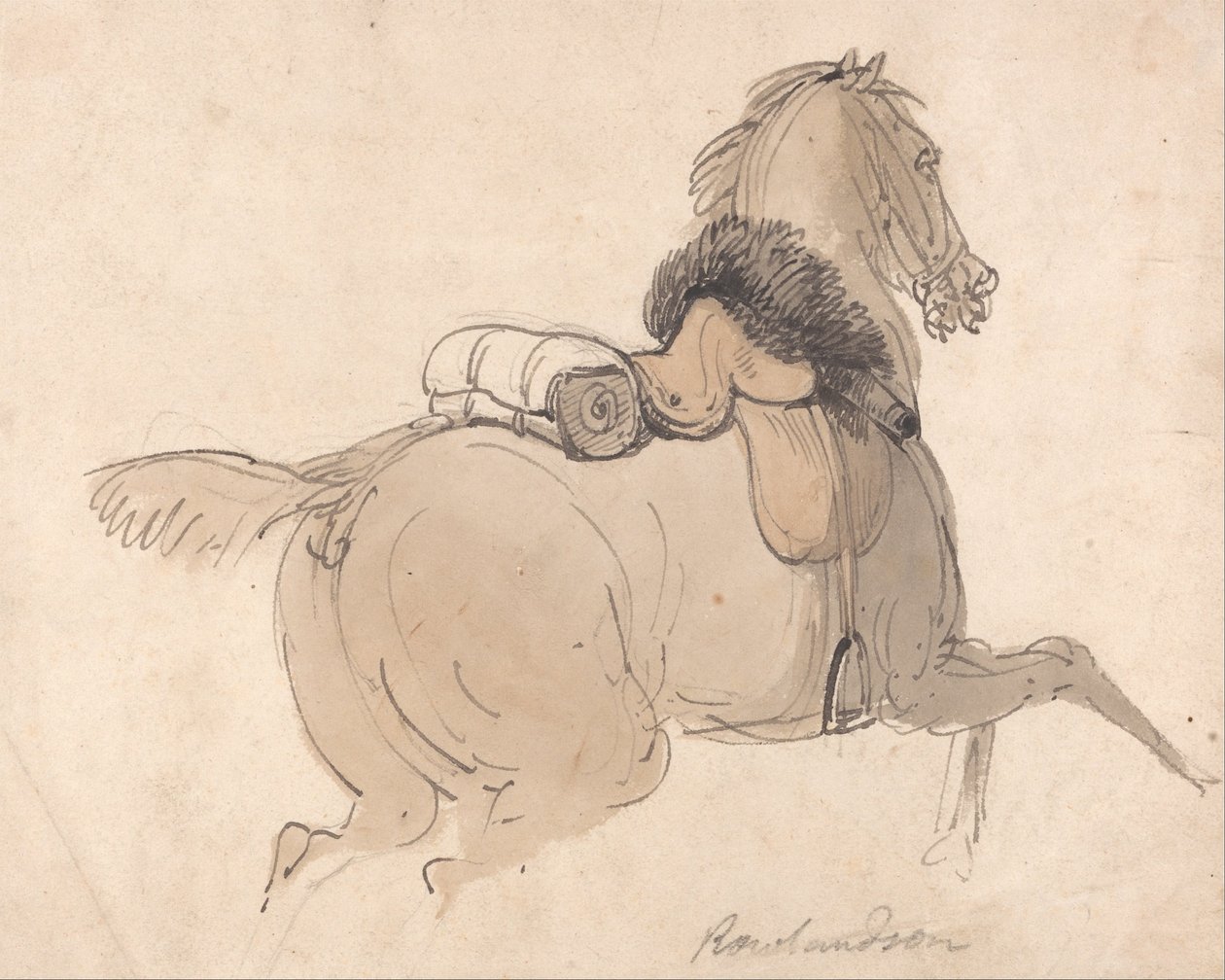 Osiodłany Koń Kawalerii autorstwa Thomas Rowlandson