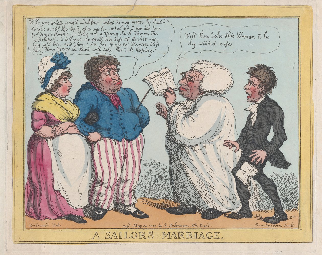 Ślub marynarzy, 1805 (kolorowa akwaforta) autorstwa Thomas Rowlandson