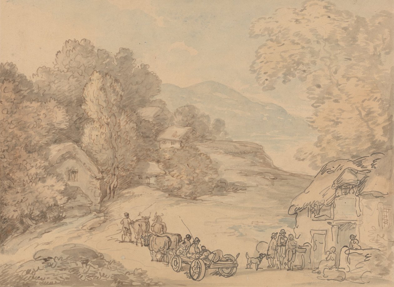 Wioska w pagórkowatym krajobrazie autorstwa Thomas Rowlandson