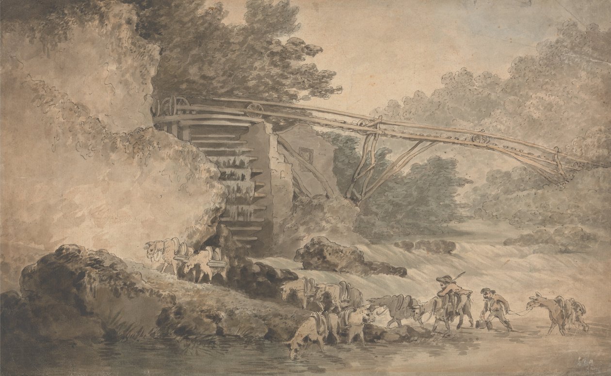 Koło wodne napędzające transporter autorstwa Thomas Rowlandson