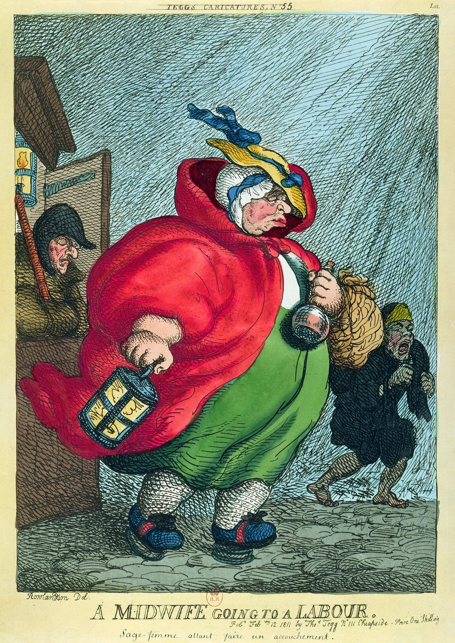 Położna idąca do porodu, 1811 r. autorstwa Thomas Rowlandson