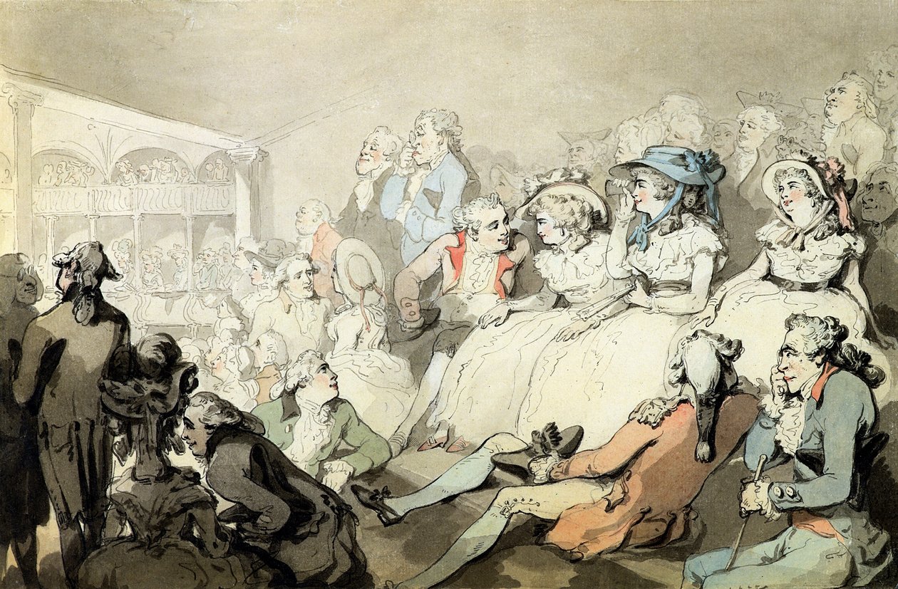 Publiczność oglądająca sztukę teatralną, ok. 1785 (pióro, tusz i wc na papierze) autorstwa Thomas Rowlandson