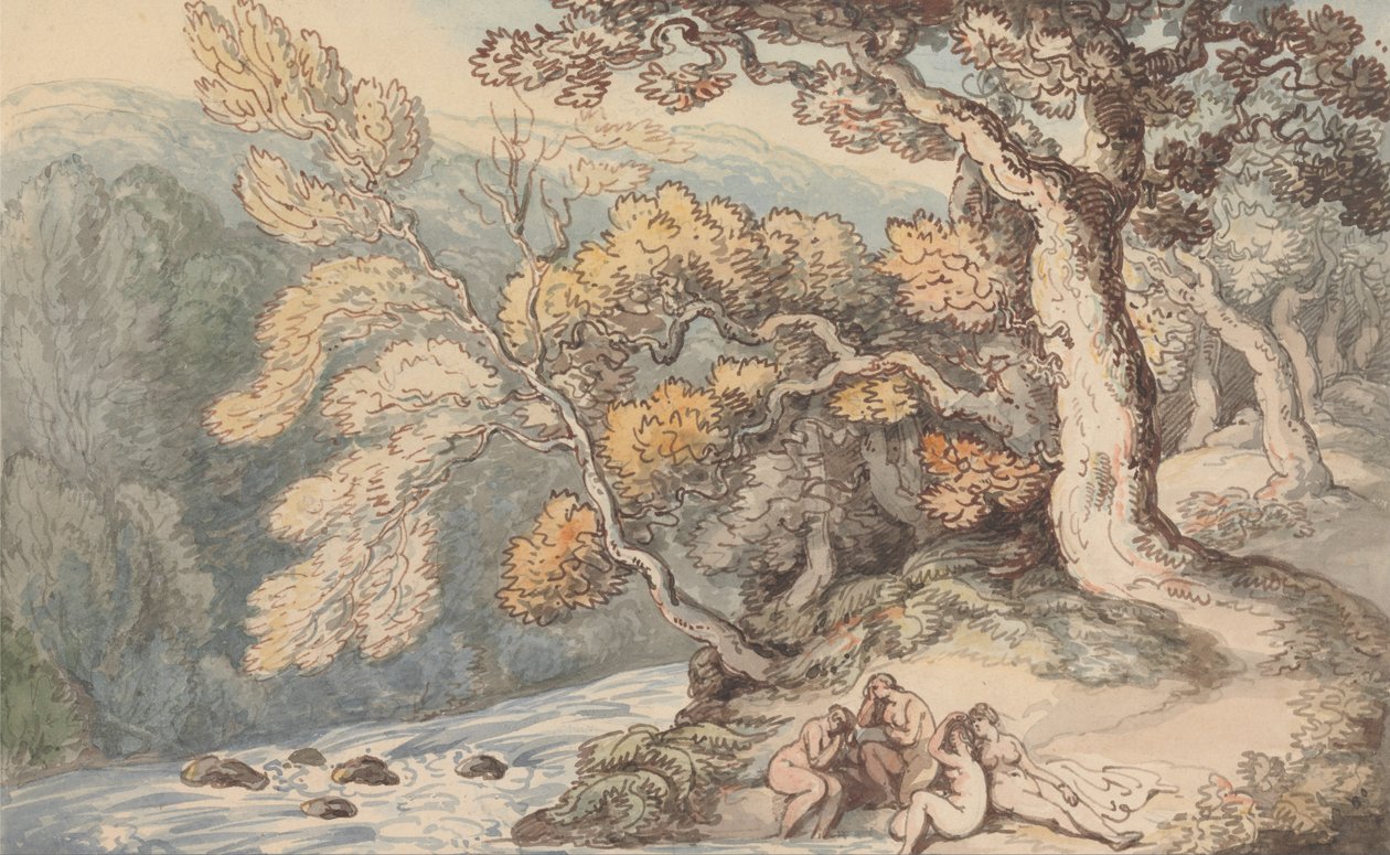 Kąpiący się w krajobrazie autorstwa Thomas Rowlandson