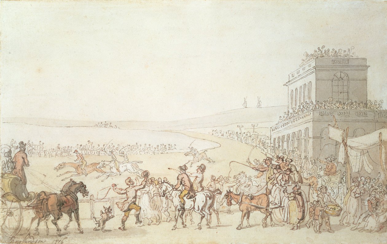 Wyścigi w Brighton, 1816 (pióro, wc i ołówek na papierze) autorstwa Thomas Rowlandson