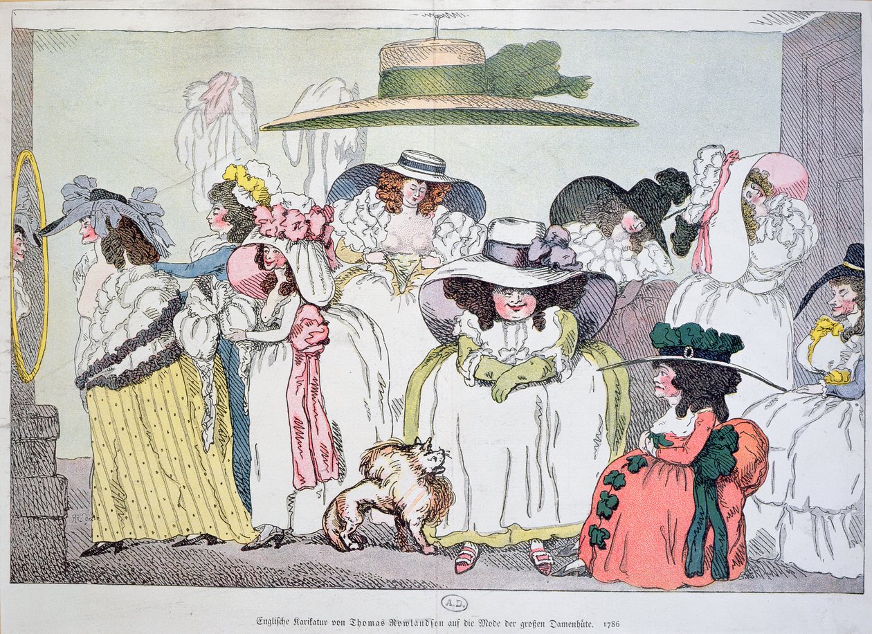 Karykatura mody na duże kapelusze, 1786 autorstwa Thomas Rowlandson