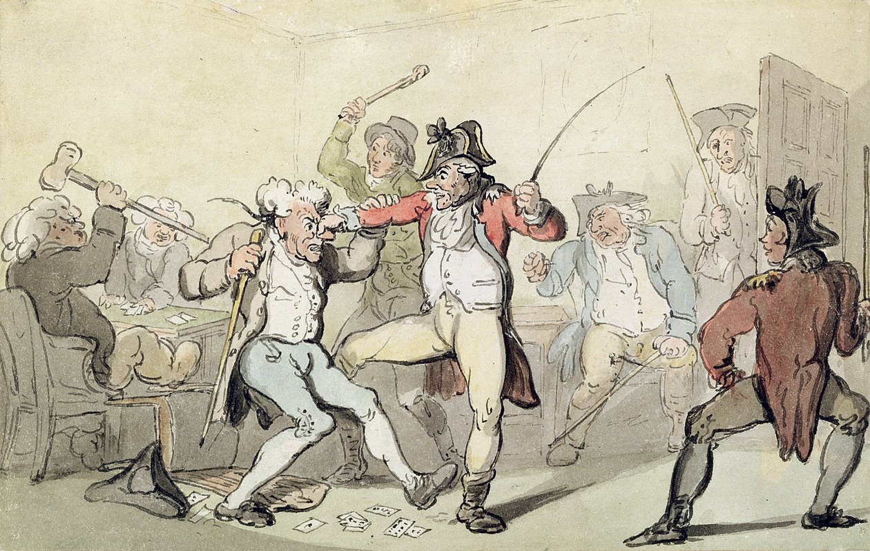 Oszukiwanie w karty (toaleta z długopisem i atramentem na papierze) autorstwa Thomas Rowlandson