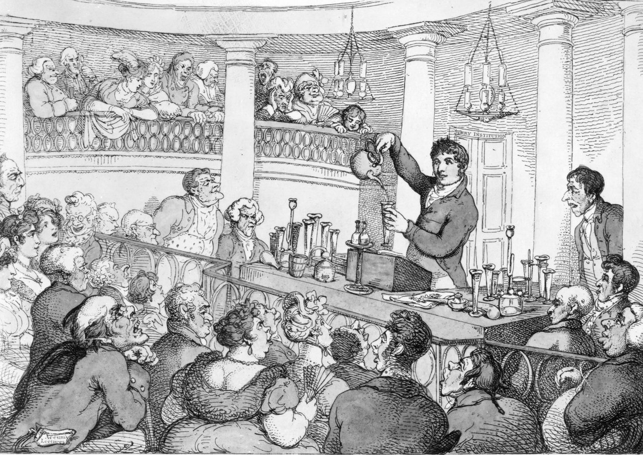 Wykłady chemiczne, ok.1809 autorstwa Thomas Rowlandson