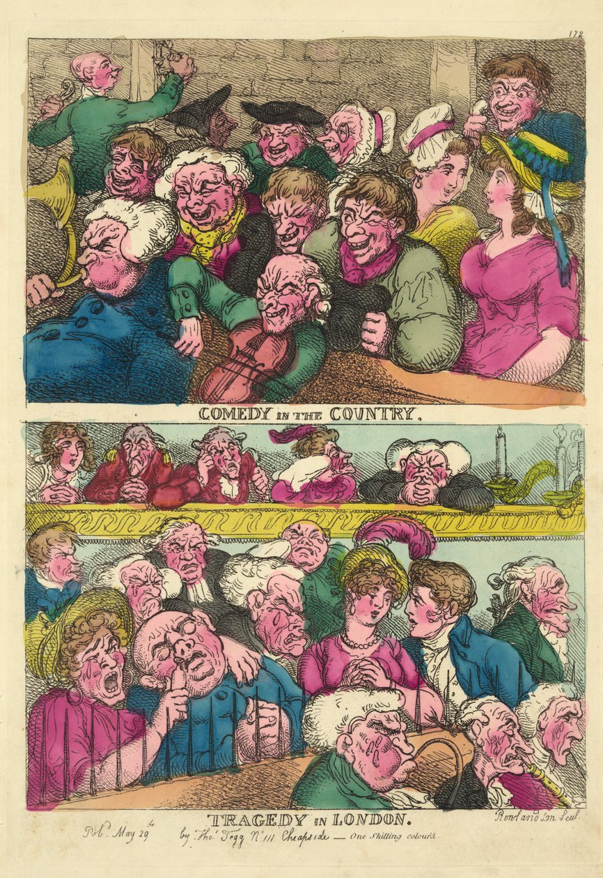 Komedia na wsi, Tragedia w Londynie, 1807 (rycina ręcznie kolorowana) autorstwa Thomas Rowlandson